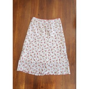 Vtg Y2K Agaci Too Floral Lined Midi Skirt Red Flowers‎ on Lined BackgroundSz M
